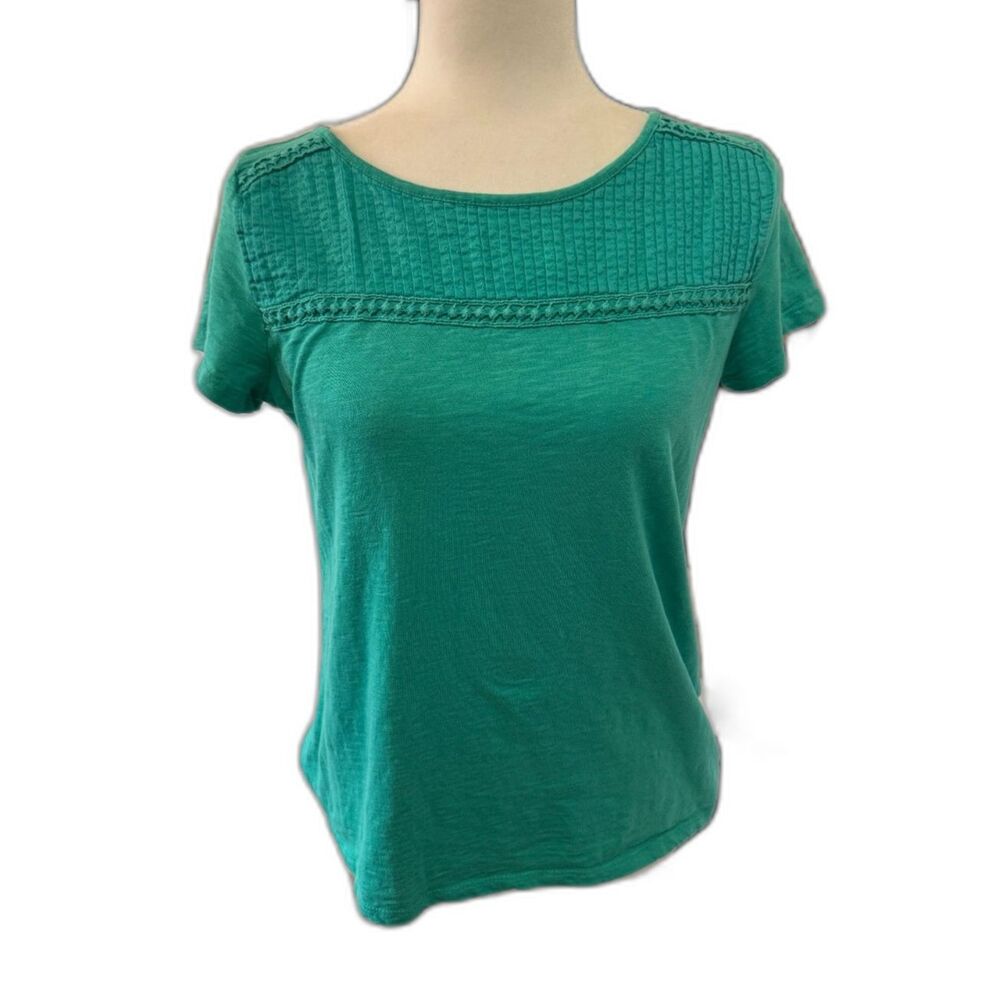 Talbots | Turquoise T Shirt Jewel Neckline 100% Cotton Knit Top Size Small